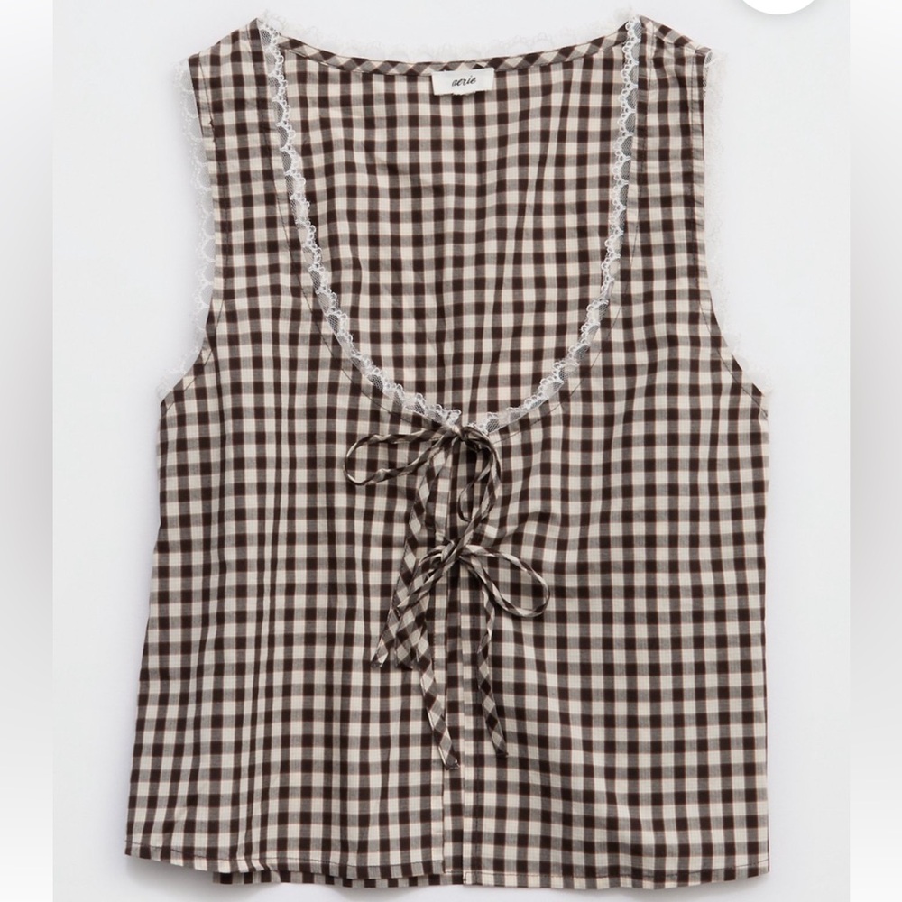 Aerie Brown and White Gingham Pajama Set